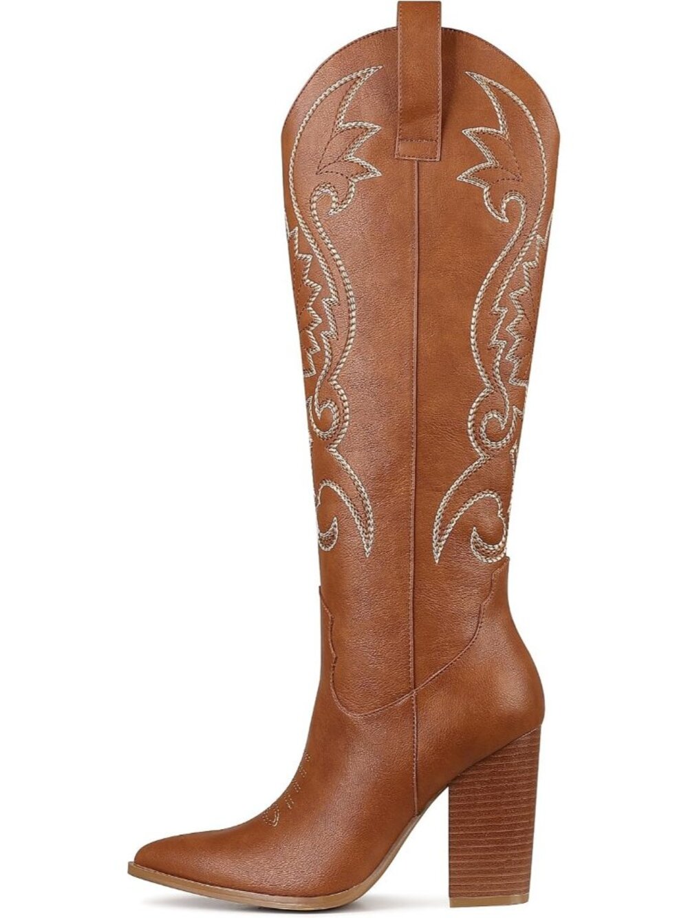 Women' Brown Leather Pull-on Pointed Toe Western Cowgirl Cowboy Knee High Boot